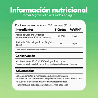 Aceite De Orégano Orgánico, 70% Carvacrol Y Timol